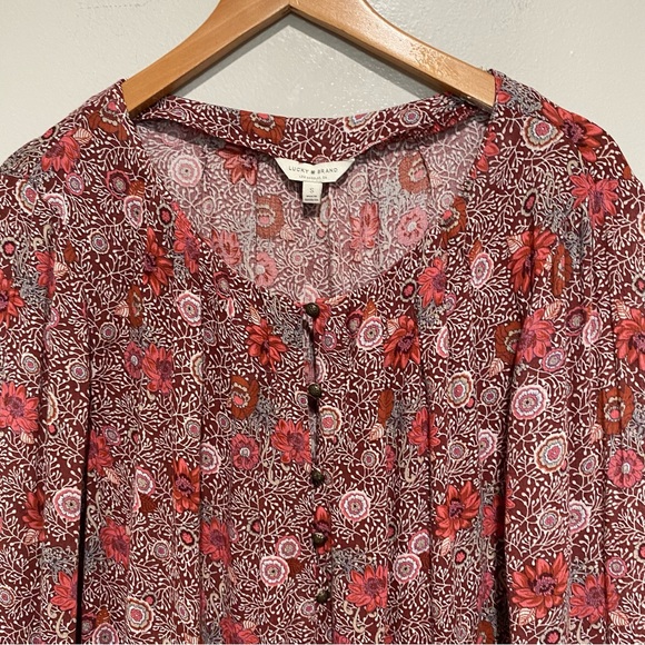 Lucky Brand Los Angeles Women's Purple/Burgundy Floral Long Sleeve Blouse Size S - Picture 11 of 14